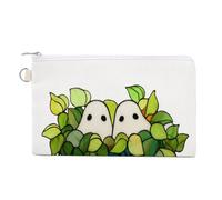 Canvas Wallet Bag,Two Cute Ghosts in Green Plant Pot Print Coin Purse, Zipper Change Purse,Small Cosmetic Bag