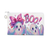 Canvas Wallet Bag,Two Ghosts with Pink Halloween Pumpkin Print Coin Purse, Zipper Change Purse,Small Cosmetic Bag