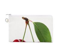 Canvas Wallet Bag,Two Red Cherries with Leaves Print Coin Purse, Zipper Change Purse,Small Cosmetic Bag