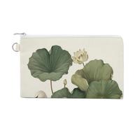 Canvas Wallet Bag,Two Swans Swimming Lotus Lily Flowers Print Coin Purse, Zipper Change Purse,Small Cosmetic Bag