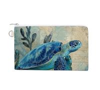 Canvas Wallet Bag,Underwater Sea Turtles Starfish Print Coin Purse, Zipper Change Purse,Small Cosmetic Bag