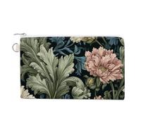 Canvas Wallet Bag,Vintage Floral Pattern Curling Acanthus Leaves Print Coin Purse, Zipper Change Purse,Small Cosmetic Bag