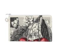 Canvas Wallet Bag,Vintage Two Bright Red Cherries Retro Print Coin Purse, Zipper Change Purse,Small Cosmetic Bag