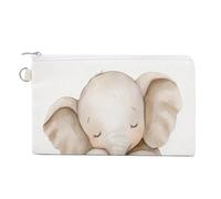 Canvas Wallet Bag,Watercolor Baby Elephant Sleeping Print Coin Purse, Zipper Change Purse,Small Cosmetic Bag