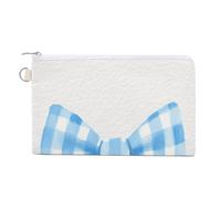 Canvas Wallet Bag,Watercolor Blue Checker Bowtie Print Coin Purse, Zipper Change Purse,Small Cosmetic Bag