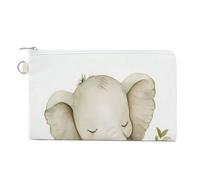 Canvas Wallet Bag,Watercolor Elephant Green Leafy Plants Print Coin Purse, Zipper Change Purse,Small Cosmetic Bag