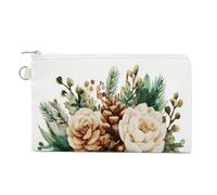 Canvas Wallet Bag,Watercolor Forest Floral with Pine Cone Resist Print Coin Purse, Zipper Change Purse,Small Cosmetic Bag