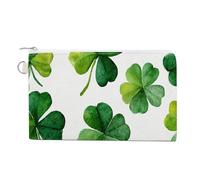 Canvas Wallet Bag,Watercolor Four Leaf Clovers Trendy Print Coin Purse, Zipper Change Purse,Small Cosmetic Bag