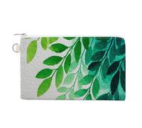 Canvas Wallet Bag,Watercolor Green Leaf Print Coin Purse, Zipper Change Purse,Small Cosmetic Bag