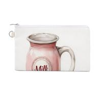 Canvas Wallet Bag,Watercolor Milk Jug Cottagecore Aesthetic Print Coin Purse, Zipper Change Purse,Small Cosmetic Bag