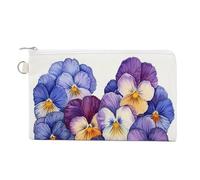 Canvas Wallet Bag,Watercolor Pansy Flowers Heart Shape Print Coin Purse, Zipper Change Purse,Small Cosmetic Bag