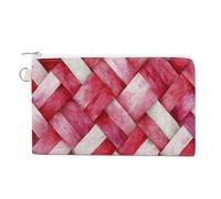 Canvas Wallet Bag,Watercolor Pink Woven Fabric with Braided Textures Print Coin Purse, Zipper Change Purse,Small Cosmetic Bag