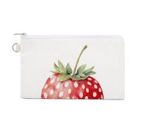 Canvas Wallet Bag,Watercolor Polka Dot Red Strawberry Boho Print Coin Purse, Zipper Change Purse,Small Cosmetic Bag