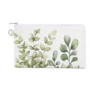 Canvas Wallet Bag,Watercolor Potted Succulents and Eucalyptus Print Coin Purse, Zipper Change Purse,Small Cosmetic Bag