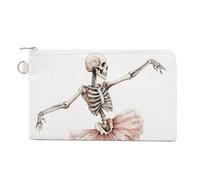 Canvas Wallet Bag,Watercolor Skeleton Dancing Ballet Print Coin Purse, Zipper Change Purse,Small Cosmetic Bag
