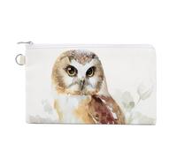 Canvas Wallet Bag,Watercolor Small Owl and Flowers Whimsical Print Coin Purse, Zipper Change Purse,Small Cosmetic Bag