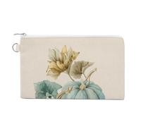 Canvas Wallet Bag,Watercolor Teal and Light Blue Pumpkins Print Coin Purse, Zipper Change Purse,Small Cosmetic Bag
