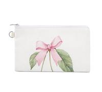 Canvas Wallet Bag,Watercolor Two Cherries with Pink Bow Print Coin Purse, Zipper Change Purse,Small Cosmetic Bag
