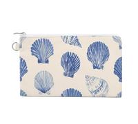 Canvas Wallet Bag,Watercolor Vintage Block Print Sea Shells Print Coin Purse, Zipper Change Purse,Small Cosmetic Bag