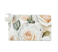 Canvas Wallet Bag,Watercolor White Roses Print Coin Purse, Zipper Change Purse,Small Cosmetic Bag
