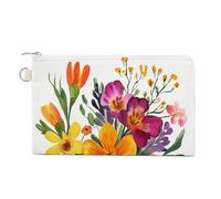 Canvas Wallet Bag,Watercolor Wild Flower Print Coin Purse, Zipper Change Purse,Small Cosmetic Bag