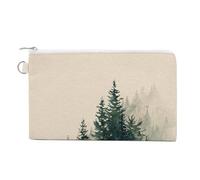 Canvas Wallet Bag,Watercolor Winter Ski Cabin Dark Green Pines Print Coin Purse, Zipper Change Purse,Small Cosmetic Bag