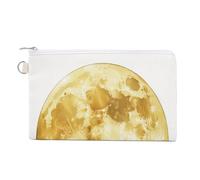 Canvas Wallet Bag,Watercolor Yellow Full Moon Print Coin Purse, Zipper Change Purse,Small Cosmetic Bag