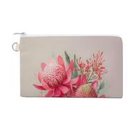 Canvas Wallet Bag,Watercolour Pink Flowers Print Coin Purse, Zipper Change Purse,Small Cosmetic Bag