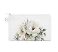 Canvas Wallet Bag,Welcome Little One White Florals Print Coin Purse, Zipper Change Purse,Small Cosmetic Bag