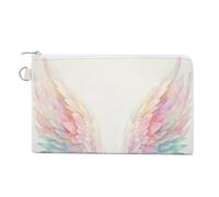 Canvas Wallet Bag,Whimsical Watercolour Angelic Wings Print Coin Purse, Zipper Change Purse,Small Cosmetic Bag