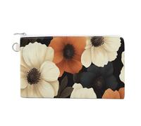 Canvas Wallet Bag,White and Beige Flowers Print Coin Purse, Zipper Change Purse,Small Cosmetic Bag