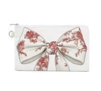 Canvas Wallet Bag,White Bow with Red Floral Chinoiserie Tails Print Coin Purse, Zipper Change Purse,Small Cosmetic Bag