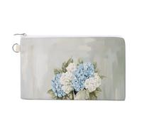 Canvas Wallet Bag,White Cowboy Boots with Blue Hydrangeas Print Coin Purse, Zipper Change Purse,Small Cosmetic Bag
