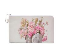 Canvas Wallet Bag,White Cowboy Boots with Pink Flowers Print Coin Purse, Zipper Change Purse,Small Cosmetic Bag