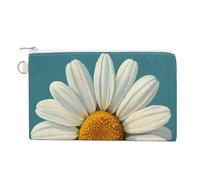 Canvas Wallet Bag,White Daisy with Yellow Center on Teal Print Coin Purse, Zipper Change Purse,Small Cosmetic Bag