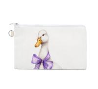 Canvas Wallet Bag,White Duck with A Pastel Purple Ribbon Print Coin Purse, Zipper Change Purse,Small Cosmetic Bag