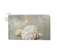 Canvas Wallet Bag,White Hydrangea Print Coin Purse, Zipper Change Purse,Small Cosmetic Bag