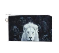 Canvas Wallet Bag,White Lion Alone Among Sea of Panthers Print Coin Purse, Zipper Change Purse,Small Cosmetic Bag