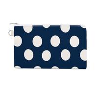 Canvas Wallet Bag,White Polka Dot in Dark Blue Print Coin Purse, Zipper Change Purse,Small Cosmetic Bag