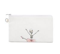 Canvas Wallet Bag,White Skeleton Dancing Ballet Print Coin Purse, Zipper Change Purse,Small Cosmetic Bag