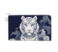Canvas Wallet Bag,White Tiger on Clouds Print Coin Purse, Zipper Change Purse,Small Cosmetic Bag