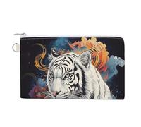 Canvas Wallet Bag,White Tiger Print Coin Purse, Zipper Change Purse,Small Cosmetic Bag