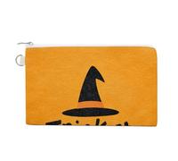 Canvas Wallet Bag,Witch Hat Trick Or Treat Halloween Print Coin Purse, Zipper Change Purse,Small Cosmetic Bag