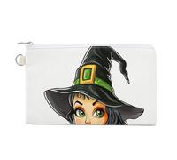 Canvas Wallet Bag,Witch Holding Sign Halloween is Coming Print Coin Purse, Zipper Change Purse,Small Cosmetic Bag