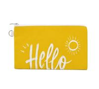 Canvas Wallet Bag,Word Hello Summer on Yellow Minimalistic Print Coin Purse, Zipper Change Purse,Small Cosmetic Bag