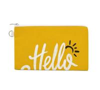 Canvas Wallet Bag,Word Hello Summer on Yellow Print Coin Purse, Zipper Change Purse,Small Cosmetic Bag