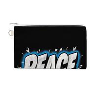 Canvas Wallet Bag,Word Peace on Black Print Coin Purse, Zipper Change Purse,Small Cosmetic Bag