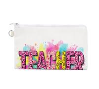 Canvas Wallet Bag,Word Teacher Pink Neon Leopard Pattern Print Coin Purse, Zipper Change Purse,Small Cosmetic Bag
