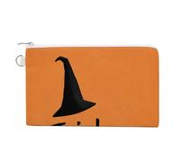 Canvas Wallet Bag,Words Trick Or Treat Witch Hat Print Coin Purse, Zipper Change Purse,Small Cosmetic Bag