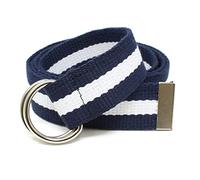 Canvas Web Belt D-Ring Buckle 1.25" Wide Metal Tip Multi-Color - Blue - Small/Med (30-34 Waist)